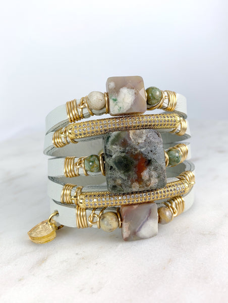 Maxi Cuff Leather / Ocean Jasper Multi