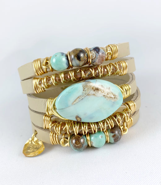Maxi Cuff Leather / Ocean Green Stone
