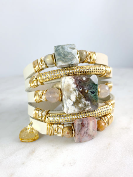 Maxi Cuff Leather / Ocean Jasper Multi