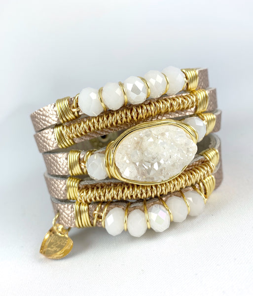 Maxi Cuff Leather / Rose Gold / Druzy