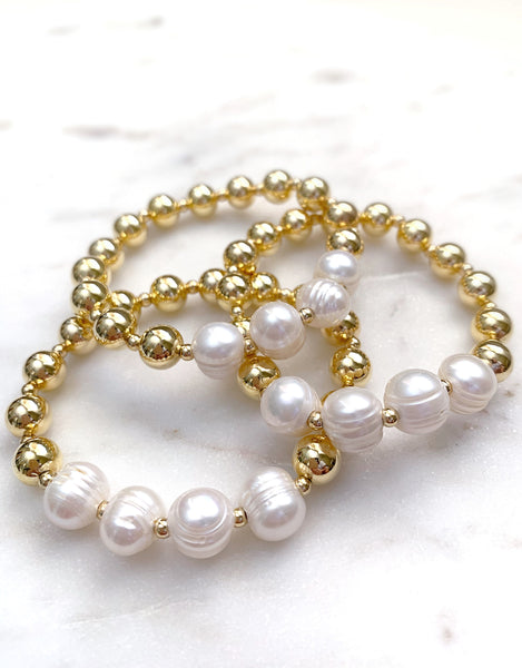 Freshwater Pearls and Gold Beads Bracelet